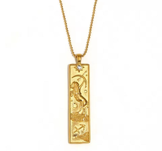 Sagittarius Zodiac Amulet Necklace Gold Waterproof Stainless Steel