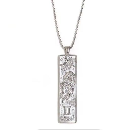 Gemini Zodiac Amulet Necklace Silver Waterproof Stainless Steel