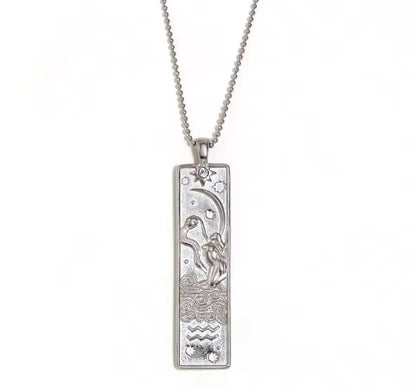 Aquarius Zodiac Amulet Necklace Silver Waterproof Stainless Steel