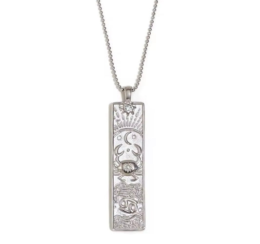 Cancer Zodiac Amulet Necklace Silver Waterproof Stainless Steel