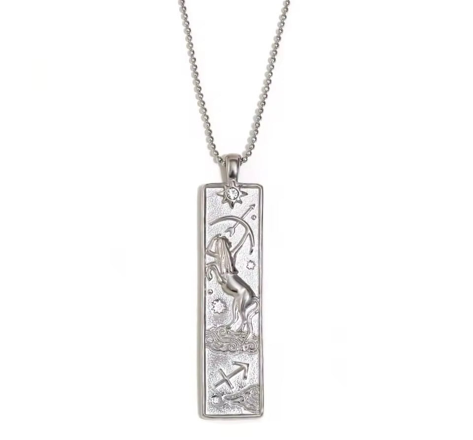 Sagittarius Zodiac Amulet Necklace Silver Waterproof Stainless Steel