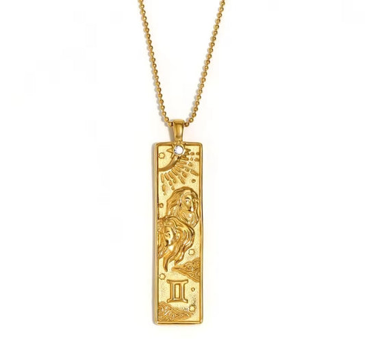 Gemini Zodiac Amulet Necklace Gold Waterproof Stainless Steel