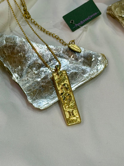 Gemini Zodiac Amulet Necklace Gold Waterproof Stainless Steel