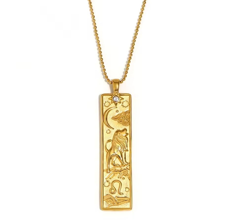 Leo Zodiac Amulet Necklace Gold Waterproof Stainless Steel