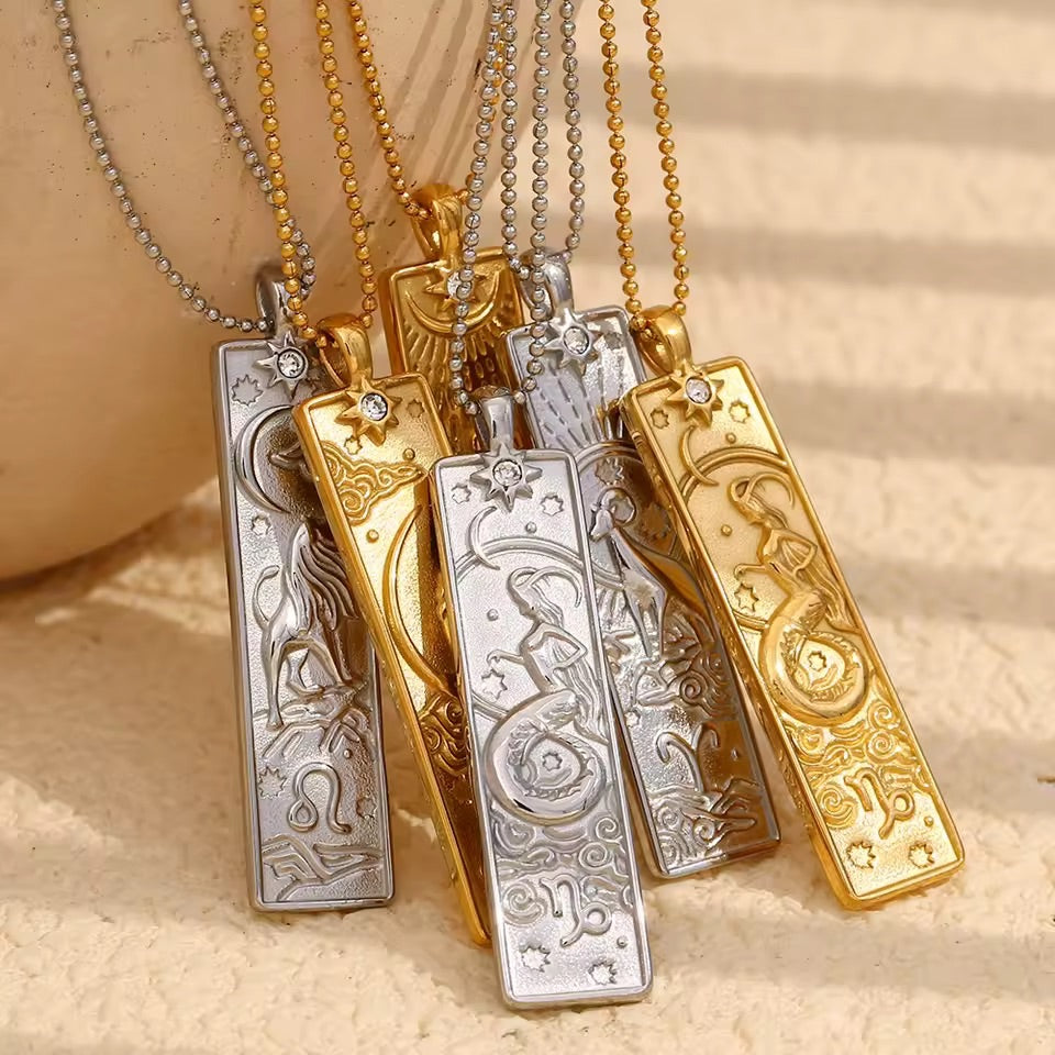 Cancer Zodiac Amulet Necklace Silver Waterproof Stainless Steel