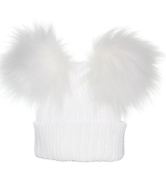 White Double Pom Hat 