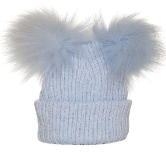 Blue Double Pom Hat 