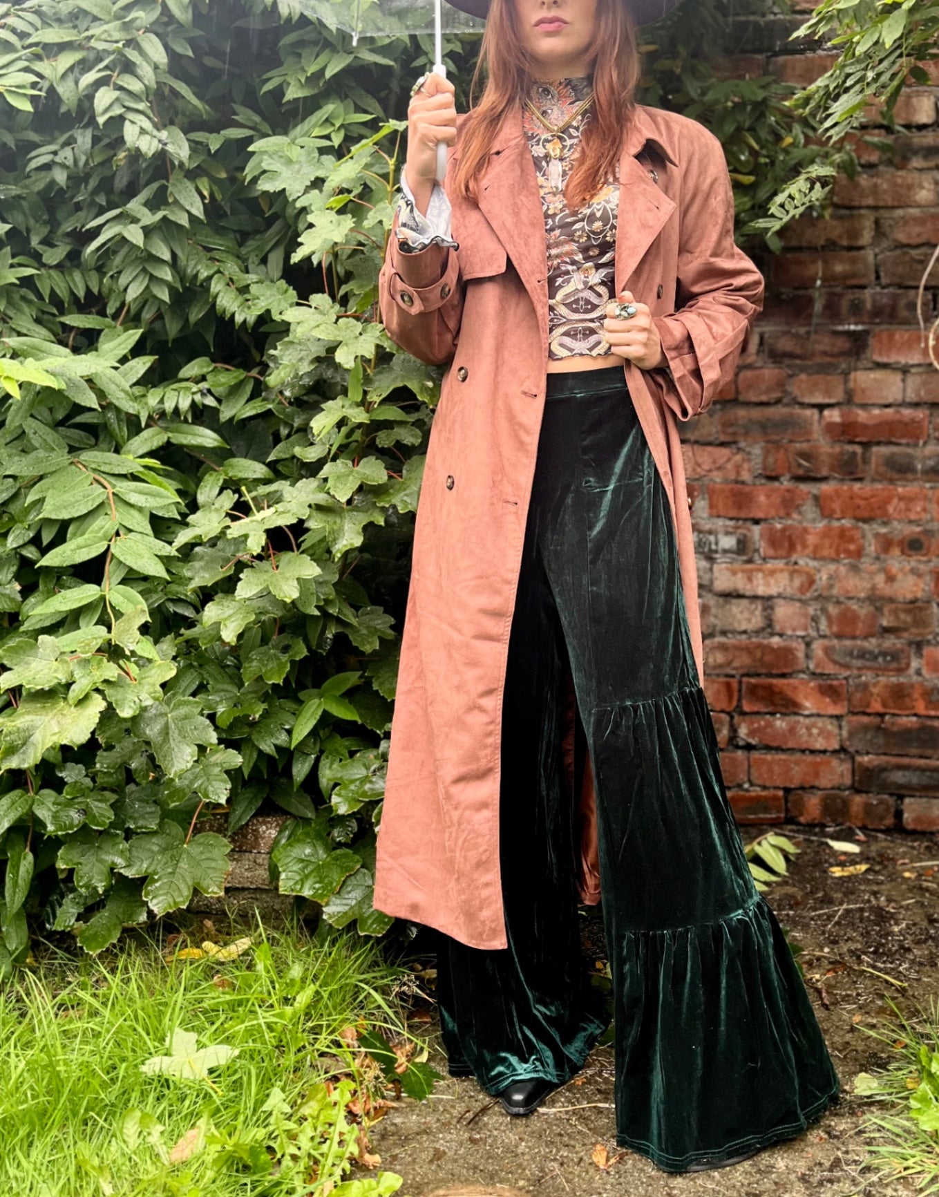 Emerald Velvet Dreams Flares-High Stretch Boho Trousers Size 10