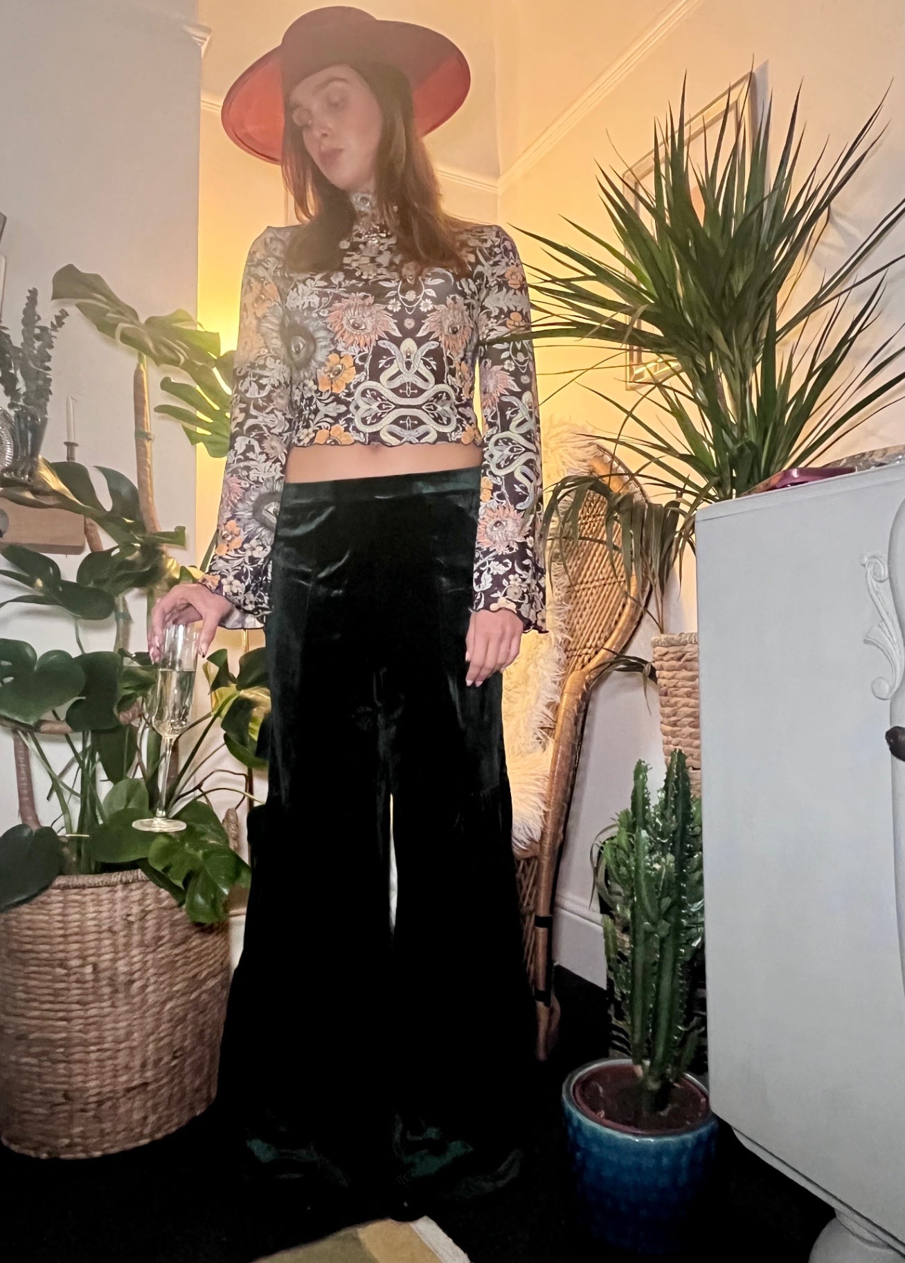 Emerald Velvet Dreams Flares-High Stretch Boho Trousers Size 10