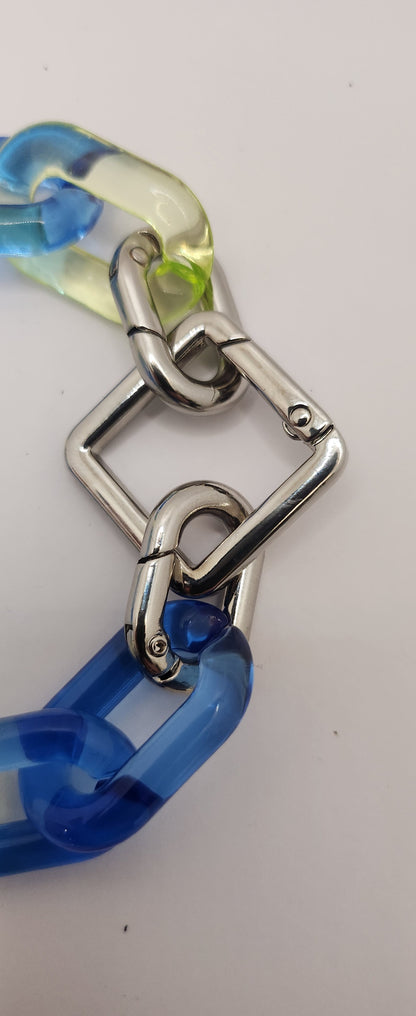 Blue & yellow jelly link bracelet