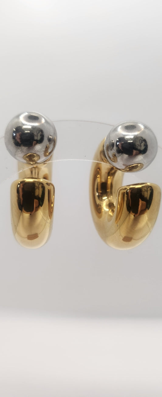 Mixed metal coming shape and ball earrings