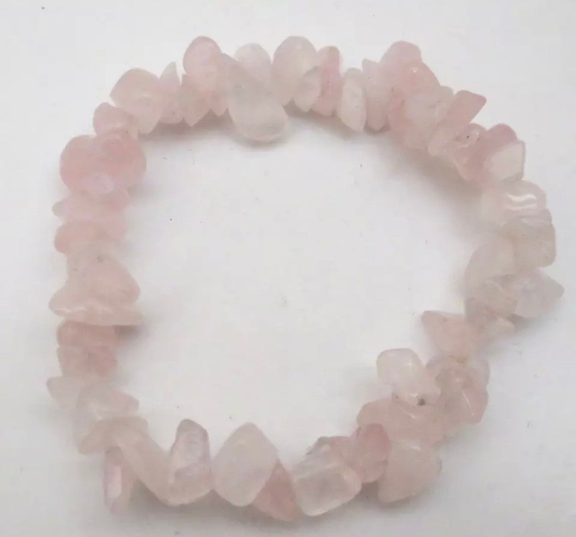 💗 Rose Quartz Crystal Chip Bracelet
