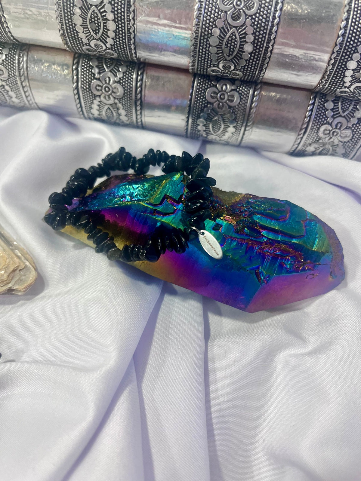 🖤 Black Obsidian Crystal Chip Bracelet