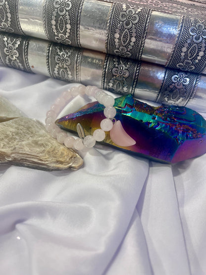 Rose Quartz Crescent Moon Bracelet – Self-Love, Emotional Healing & Divine Feminine Energy