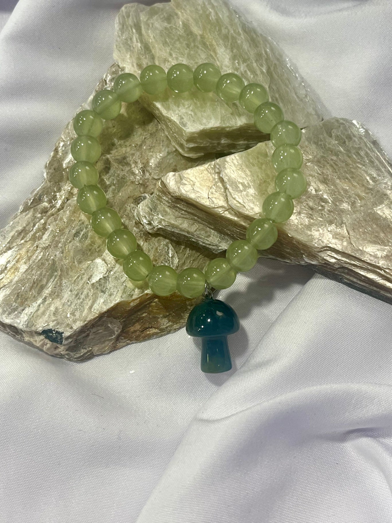 Prehnite Mushroom Bracelet – Healing, Renewal & Heart Energy