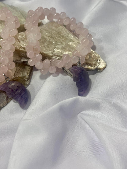 Rose Quartz Moon Bracelet – Amethyst Crescent Charm