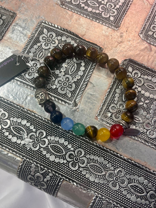 Tiger’s Eye Chakra Bracelet with Buddha Charm