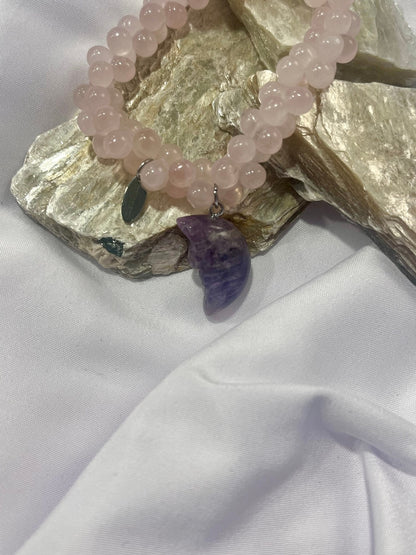 Rose Quartz Moon Bracelet – Amethyst Crescent Charm