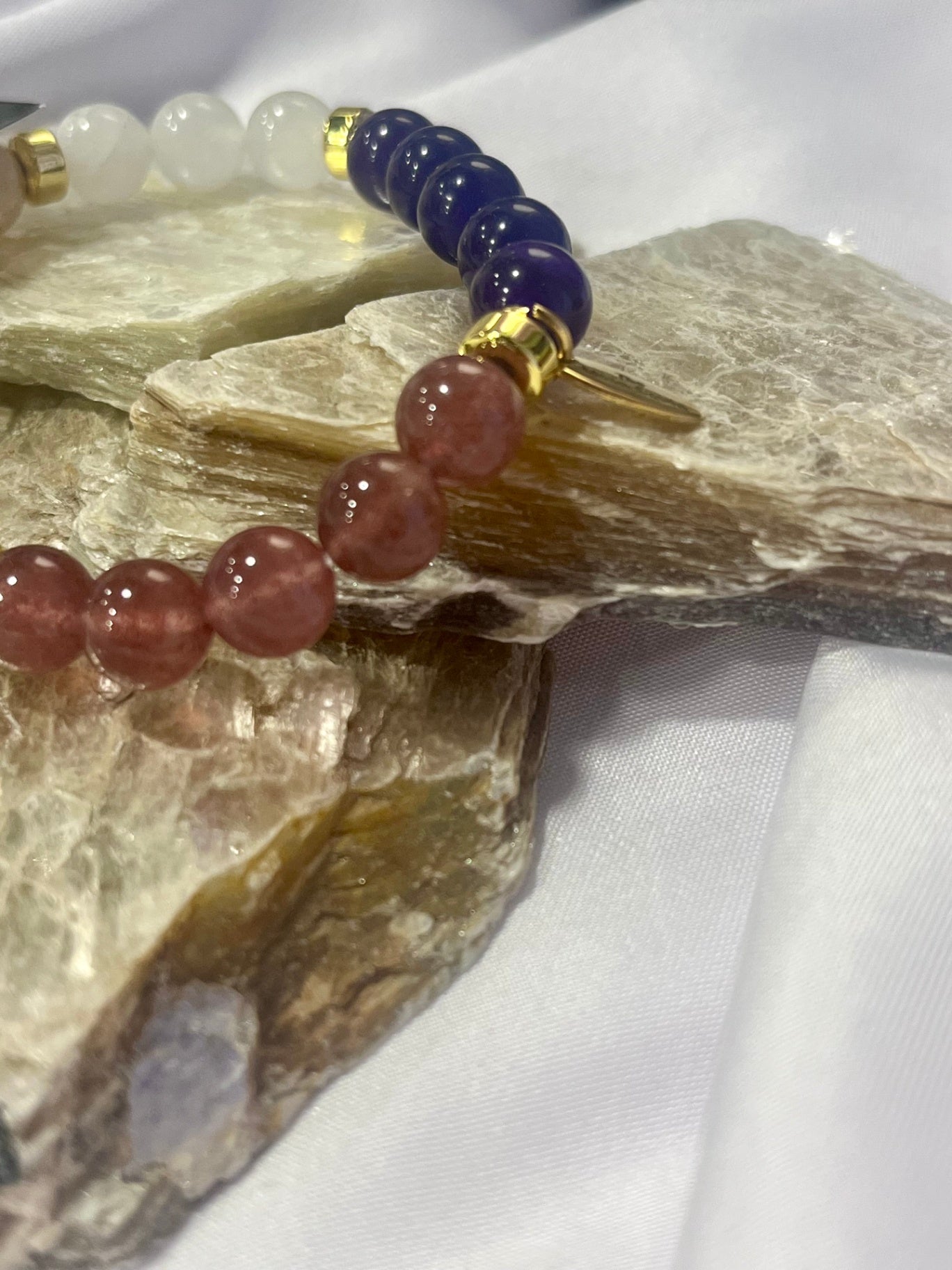 Love Spell Bracelet – Garnet, Strawberry Quartz, Rose Quartz & Moonstone | Manifest Love & Attraction