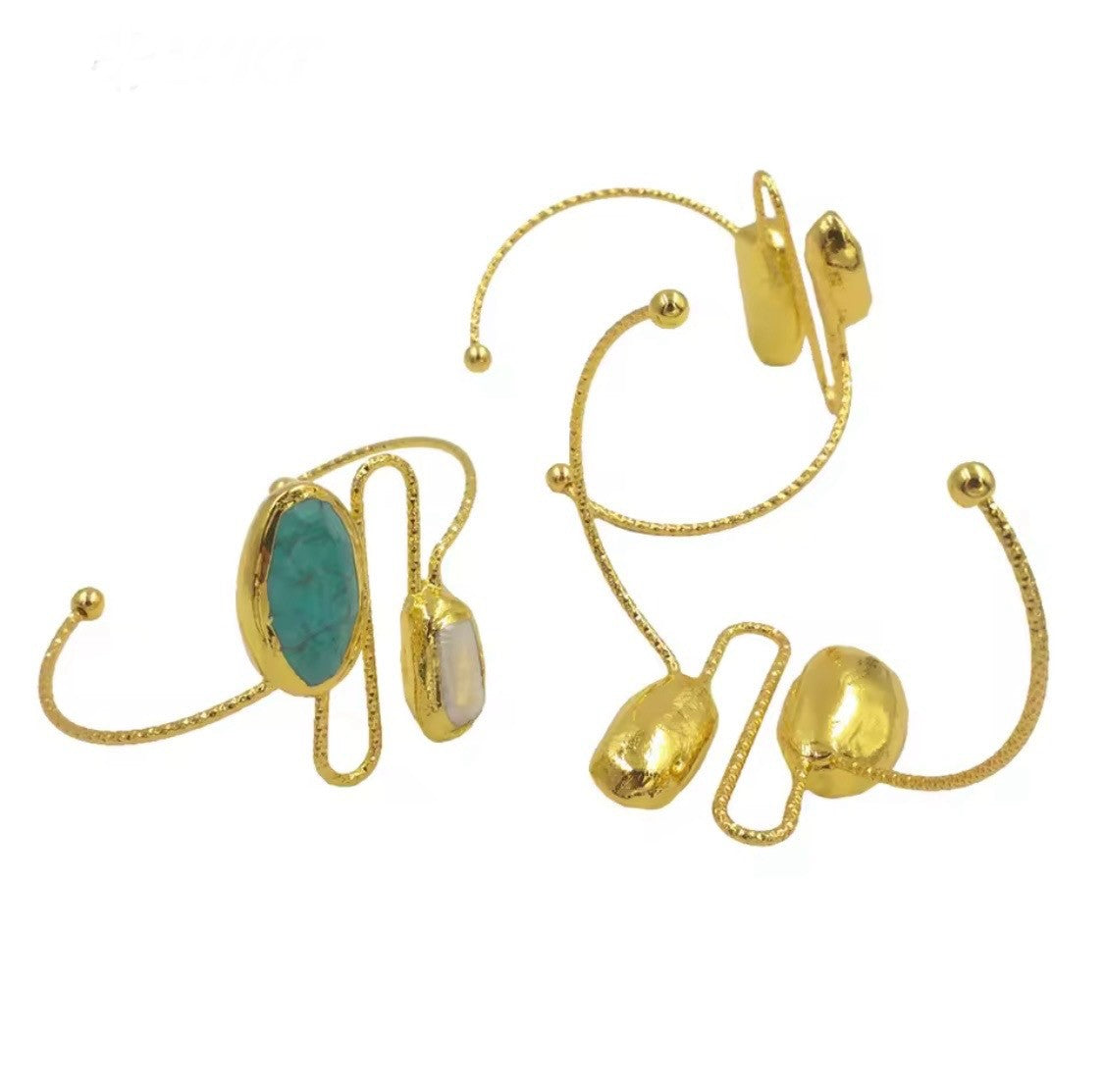 Golden Turquoise & Biwa Pearl Cuff Bracelet – Unique Stone Jewellery