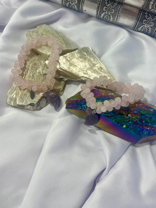 Rose Quartz Moon Bracelet – Amethyst Crescent Charm