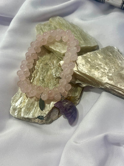 Rose Quartz Moon Bracelet – Amethyst Crescent Charm