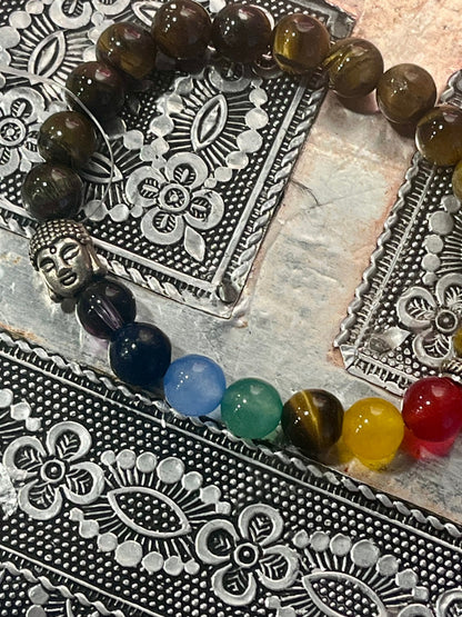 Tiger’s Eye Chakra Bracelet with Buddha Charm