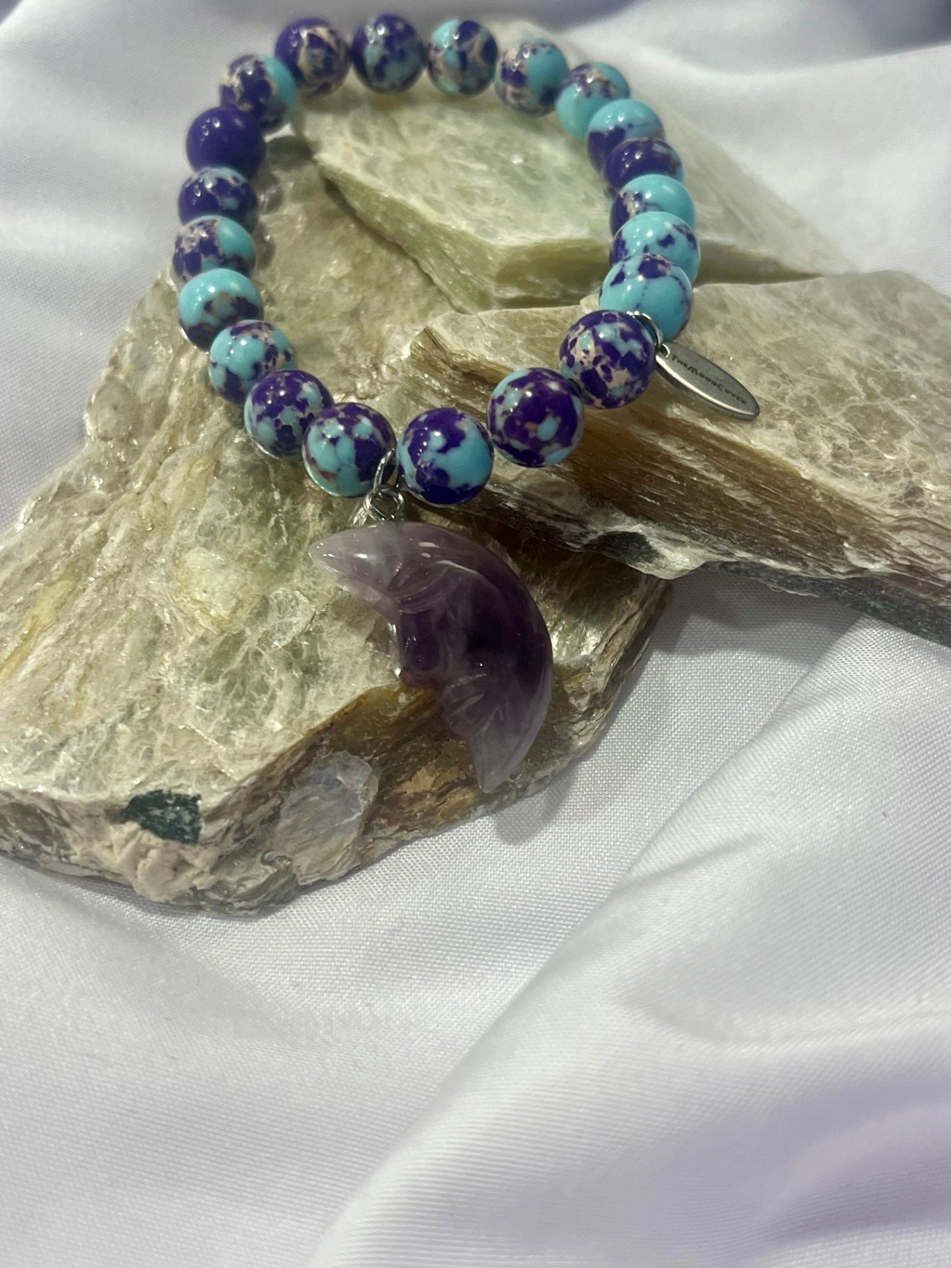 Cosmic Balance Bracelet – Turquoise & Amethyst Moon | Intuition, Healing & Transformation