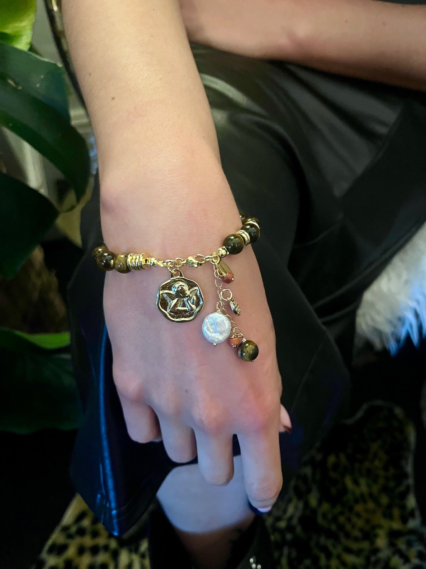 Tiger’s Eye Goddess Charm Bracelet – Strength, Protection & Divine Power