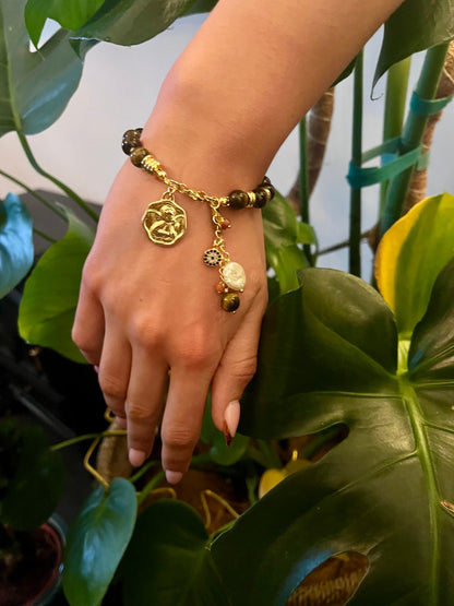 Tiger’s Eye Goddess Charm Bracelet – Strength, Protection & Divine Power