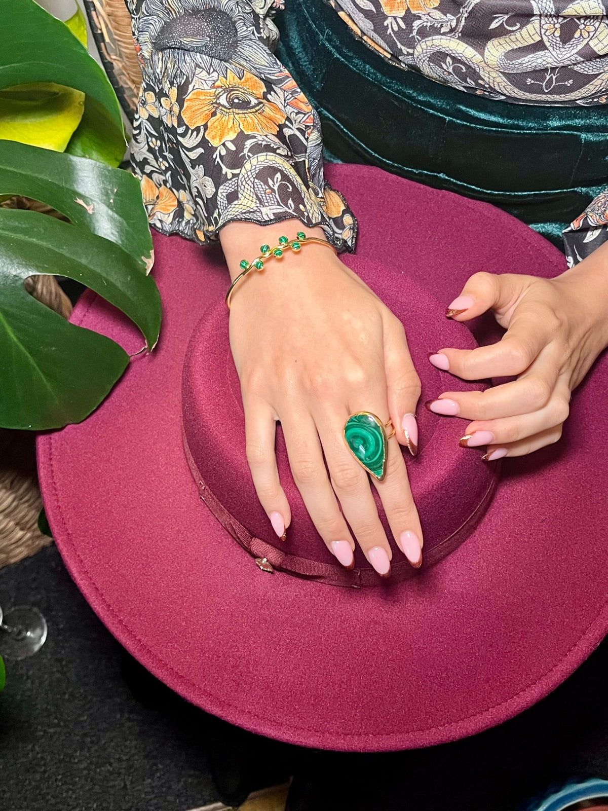 Emerald Flame Malachite Ring – Adjustable Natural Stone Jewelry