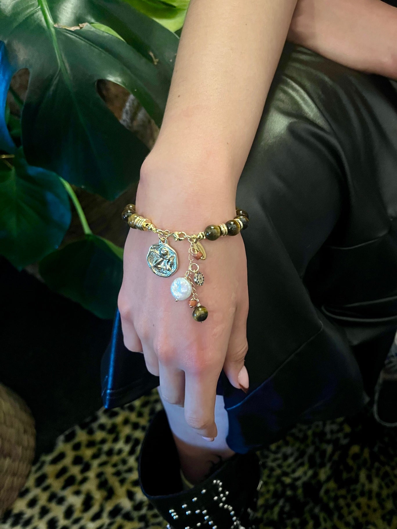 Tiger’s Eye Goddess Charm Bracelet – Strength, Protection & Divine Power