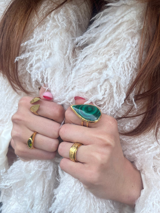 Emerald Flame Malachite Ring – Adjustable Natural Stone Jewelry