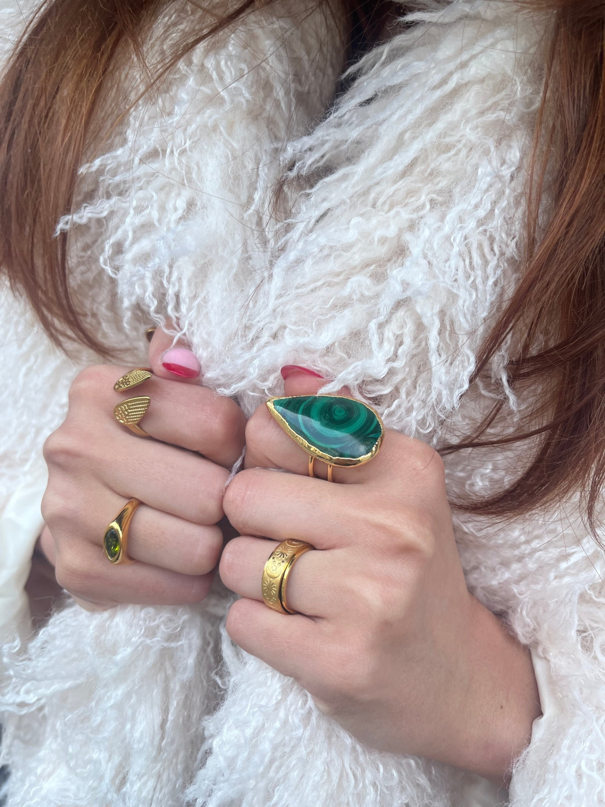 Emerald Flame Malachite Ring – Adjustable Natural Stone Jewelry
