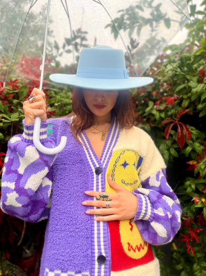 Blue Western Flat Top Hat – Adjustable Large Brim