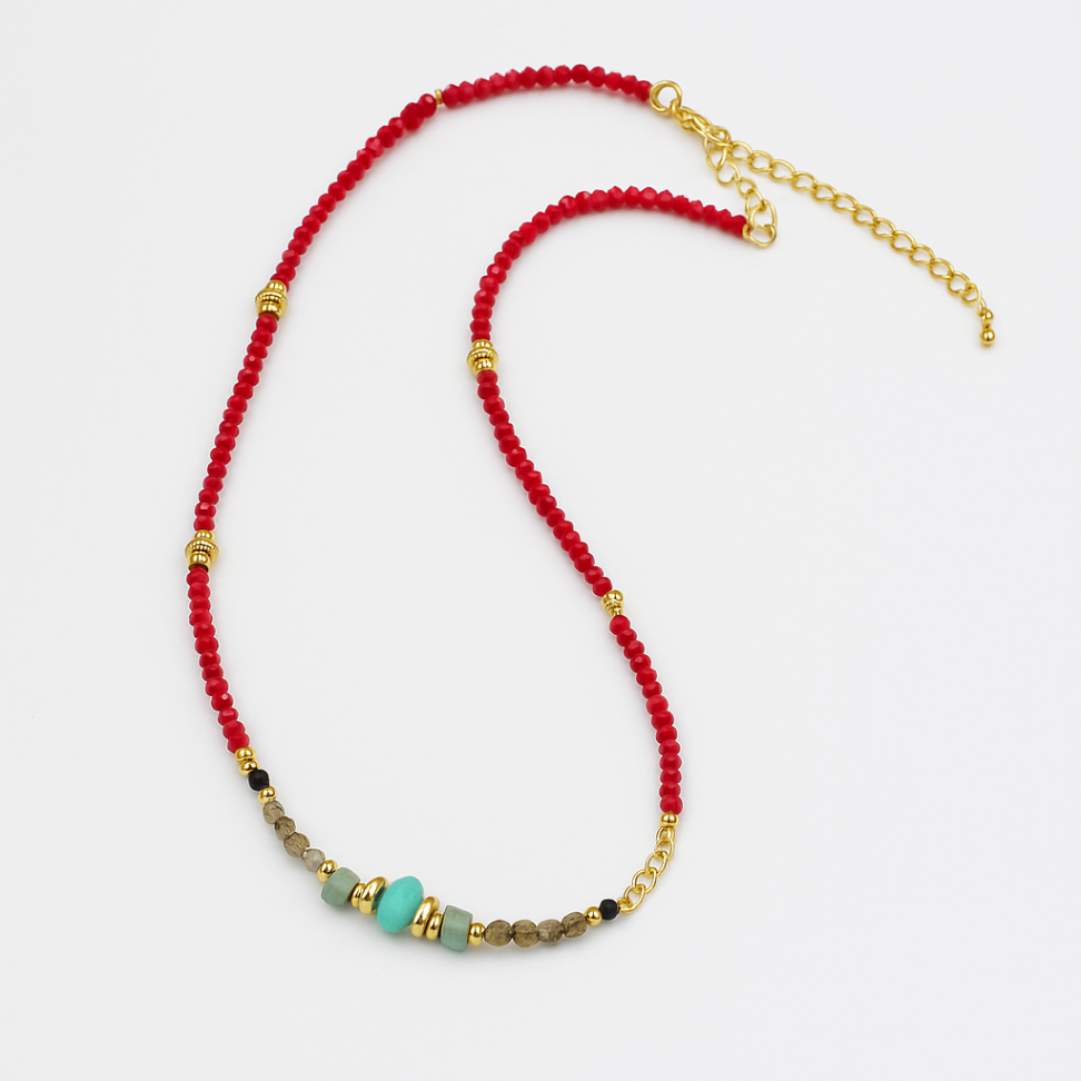 Red Crystal & Amazonite Harmony Beaded Necklace