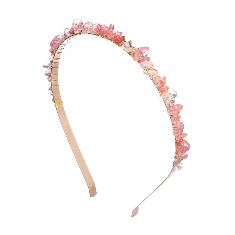 🍓 Strawberry Quartz Crystal Chip Headband
