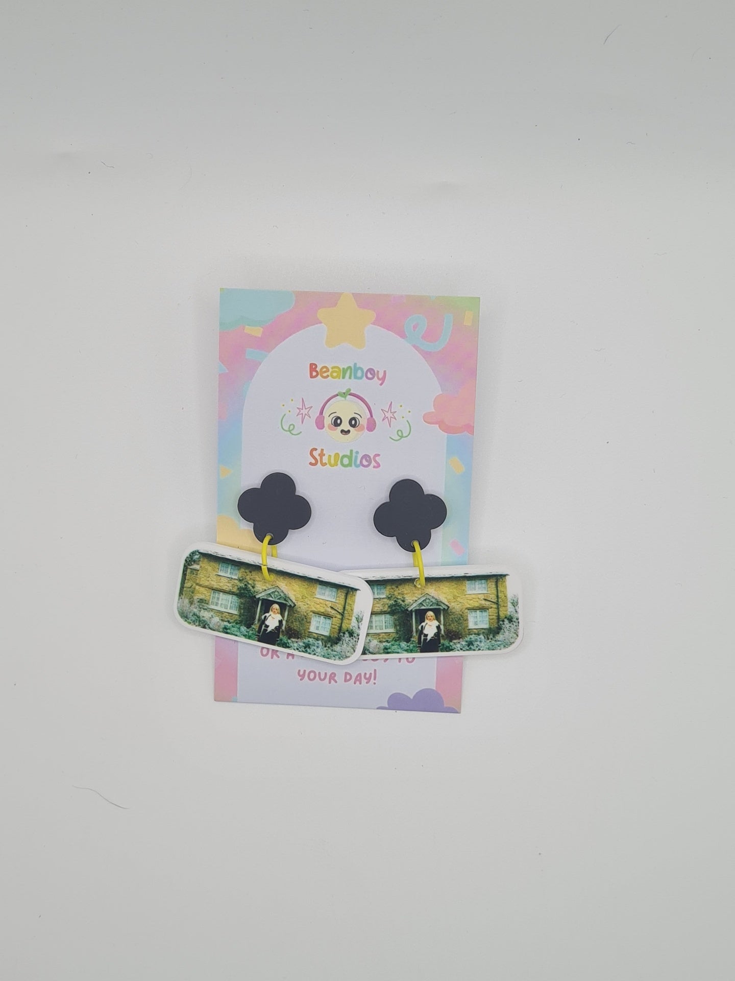 christmas cottage earrings - black