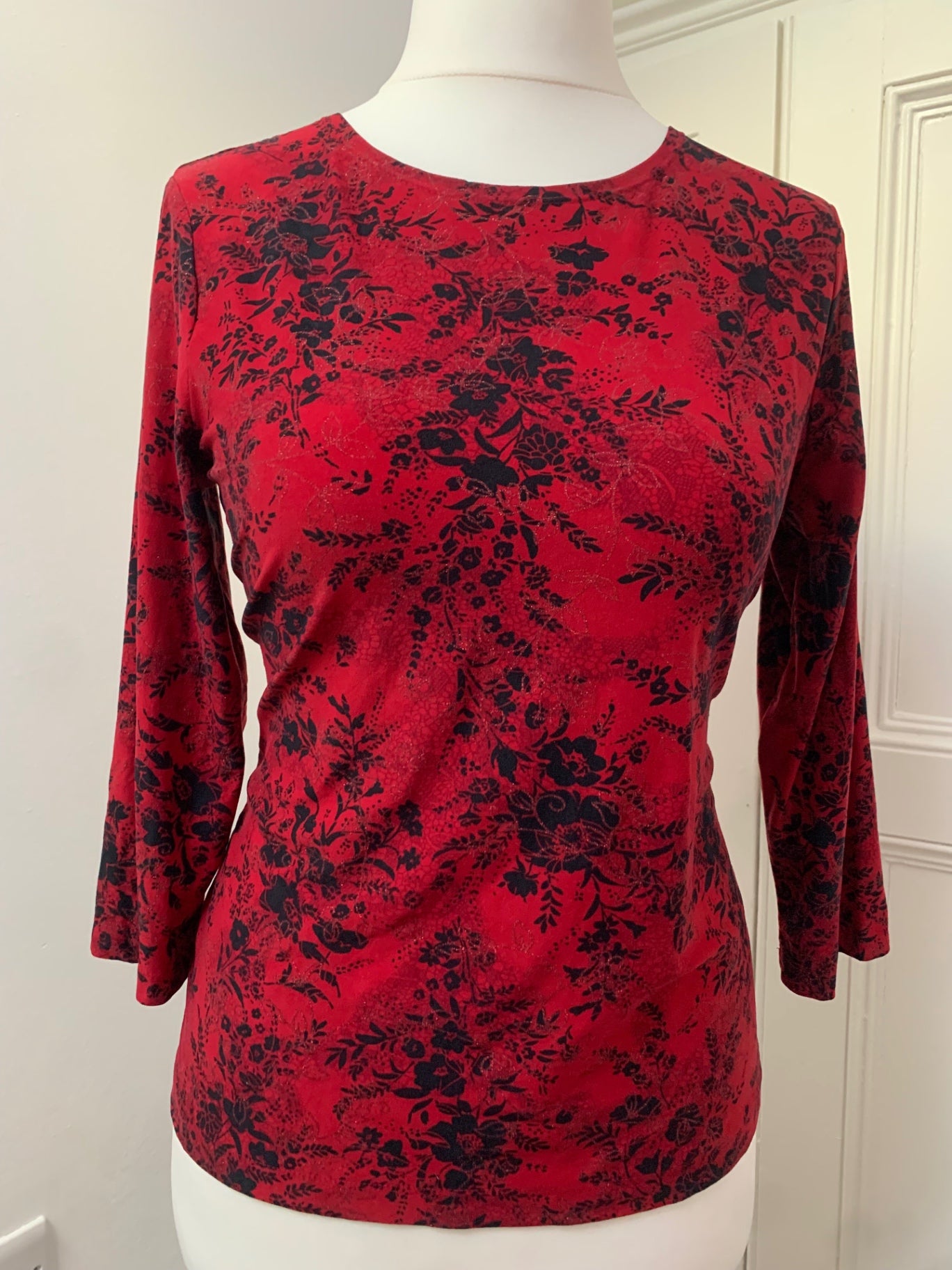 red & black floral top