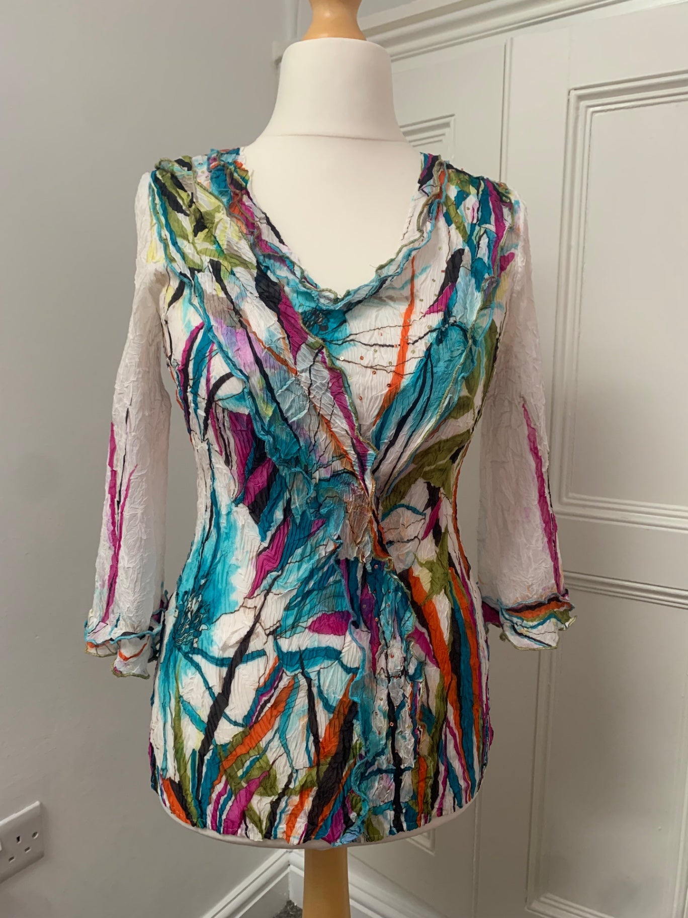 vintage unique multicoloured crinkle top