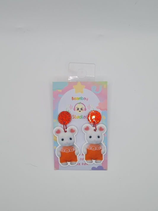 cute red mouse earrings
