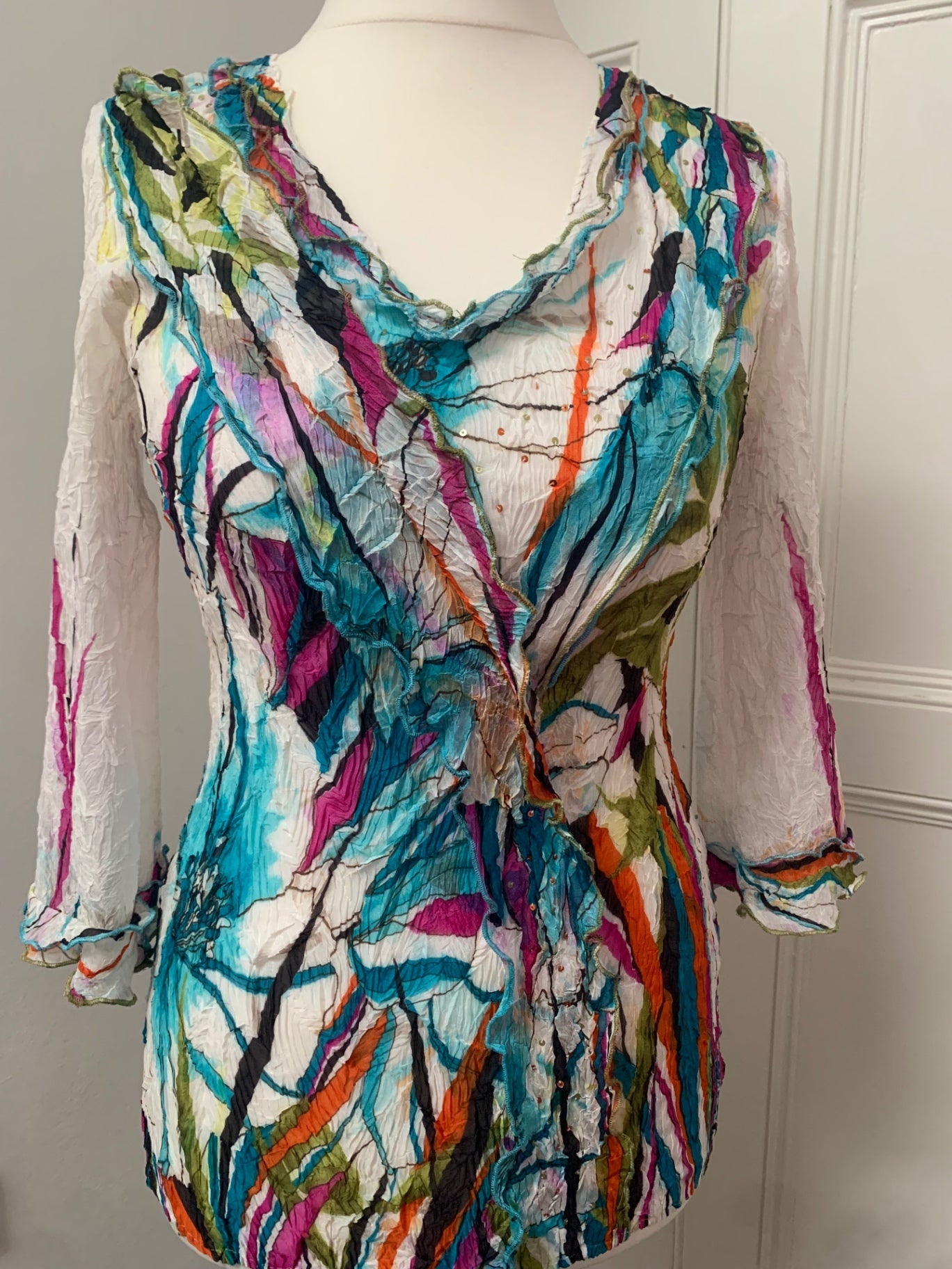 vintage unique multicoloured crinkle top