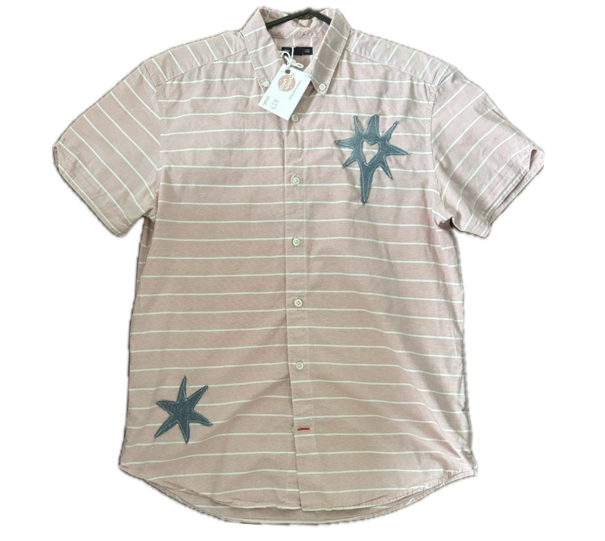 Pink Upcycled shirt with denim stars 