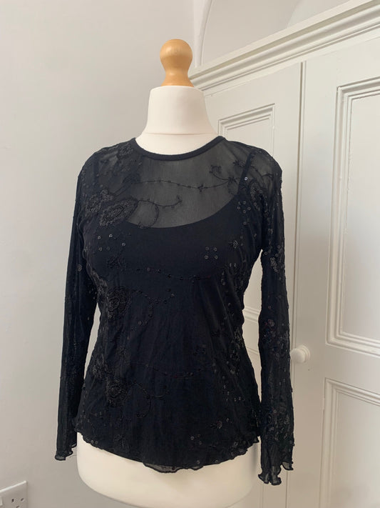 vintage black vest & sequin mesh top