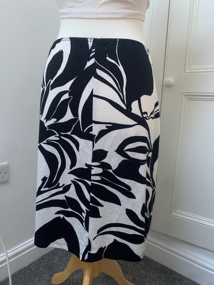 white & black floral midi skirt