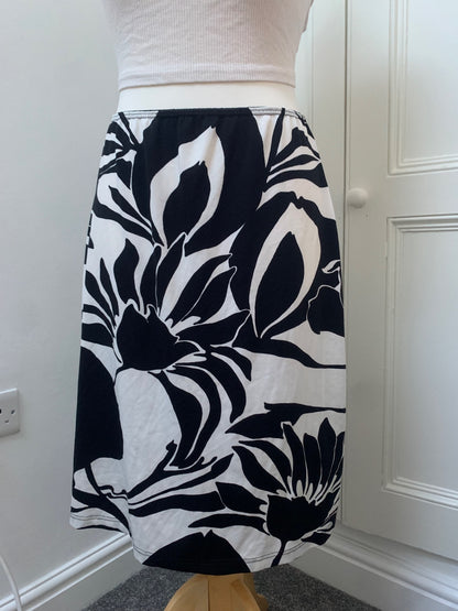 white & black floral midi skirt