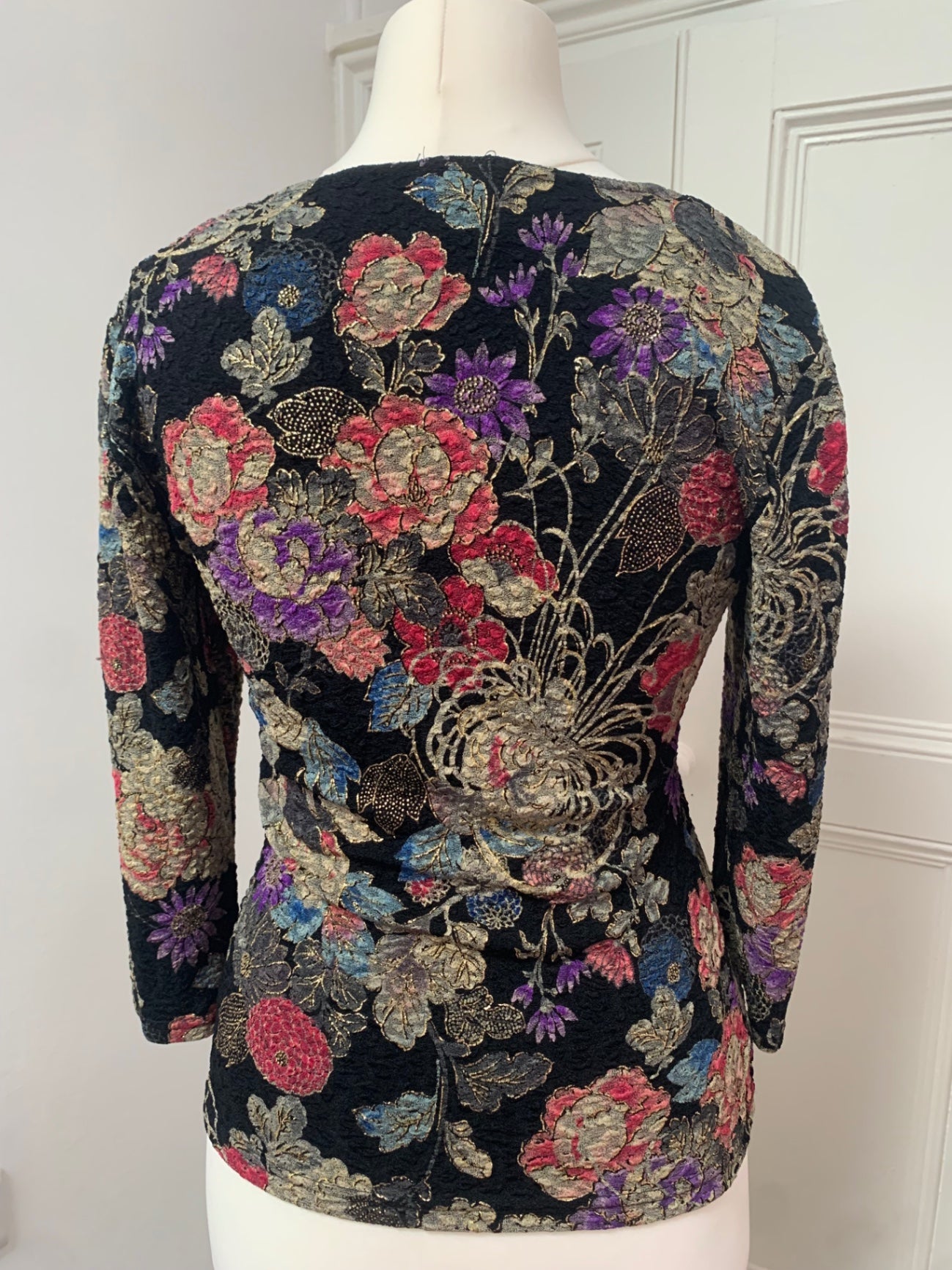 vintage black top with multicoloured flowers 