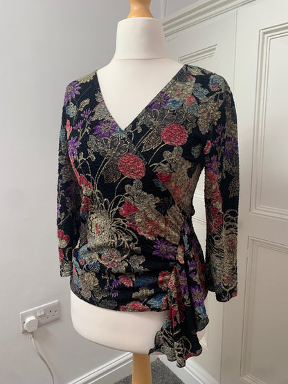 vintage black top with multicoloured flowers 