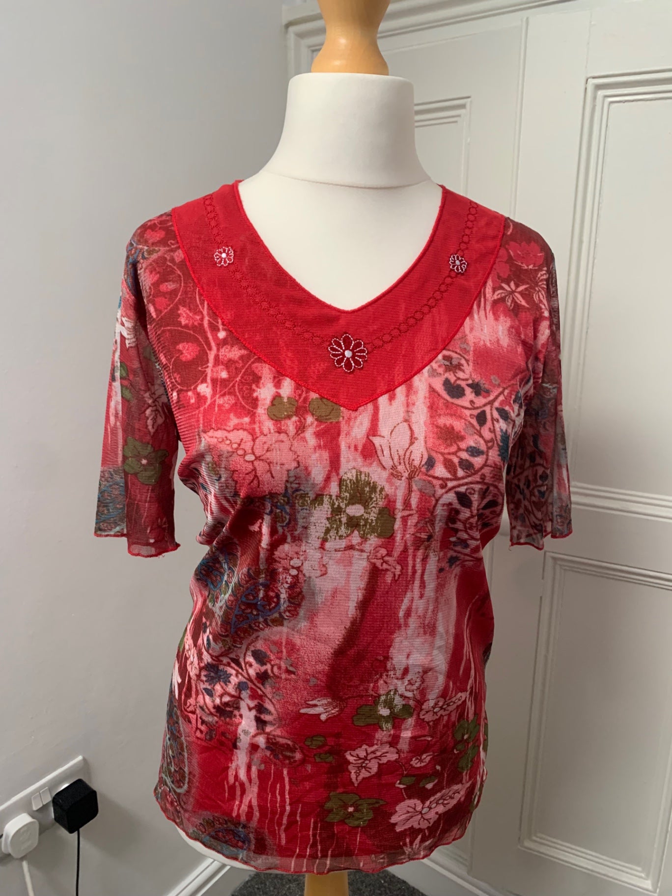 red floral top