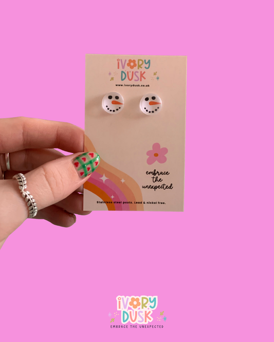 glass dome snowman face stud earrings